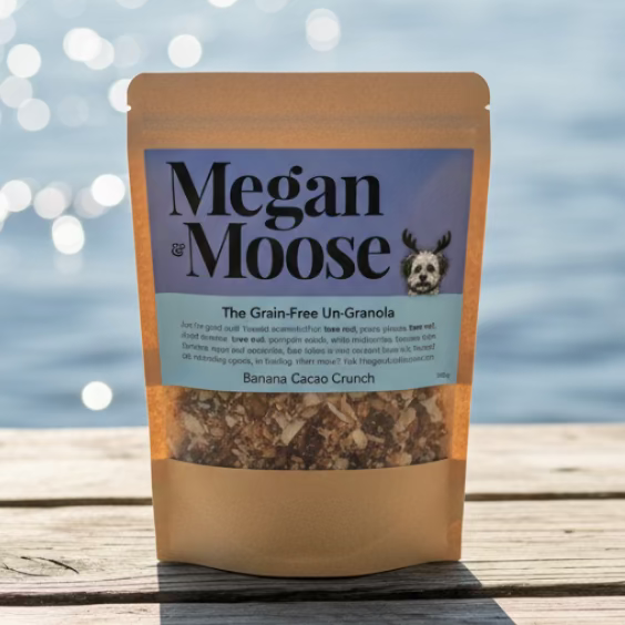Megan & Moose granola package on a dock
